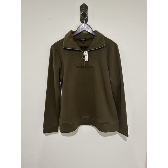 Talbots Army Green Quarter Zip Mock Neck Pullover Sweatshirt - Picture 2 of 9